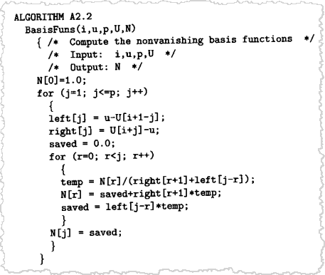 Алгоритм A2.2 из Книги NURBS.